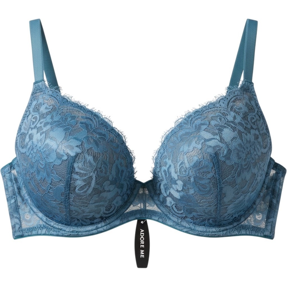 NWT Adore Me Emmeline Plunge Bra 34DDD Teal Blue Floral Lace Underwire Demi New